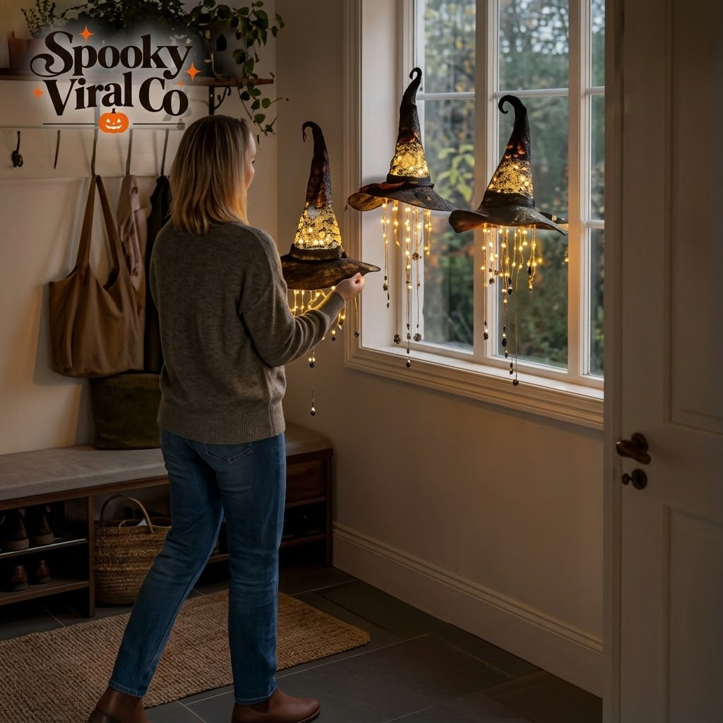 Glowing witch hats. Cascading stars | Spooky Viral Co