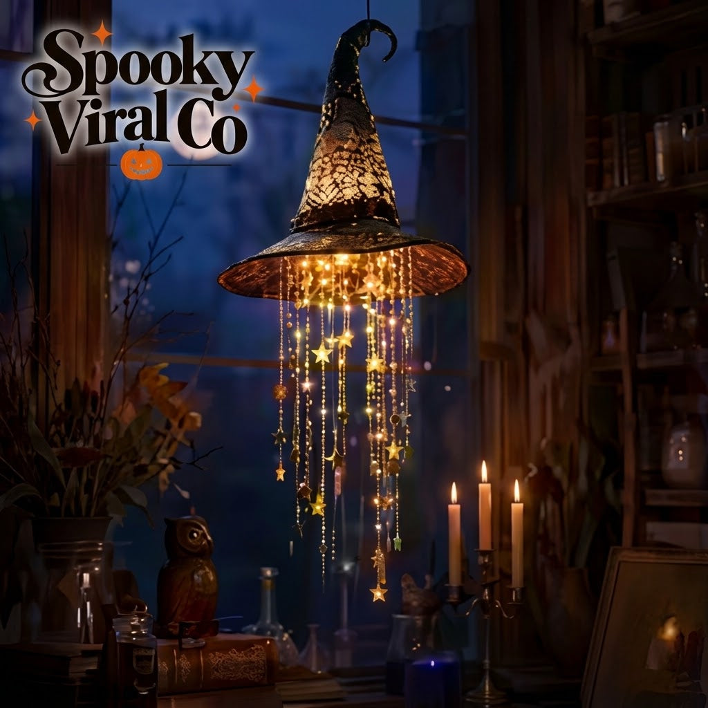 Glowing witch hats. Cascading stars | Spooky Viral Co